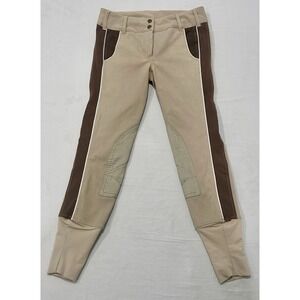TuffRider Sport Knee Patch Riding Breeches Womens 28 Khaki and Brown Stretch